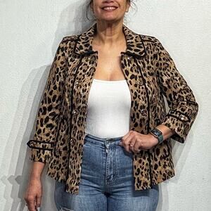 White House Black Market Tan Leopard Swing Jacket Sz 10